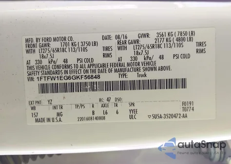 2016 Ford F150 Xlt from USA, damaged, VIN 1FTFW1EG6GKF56848